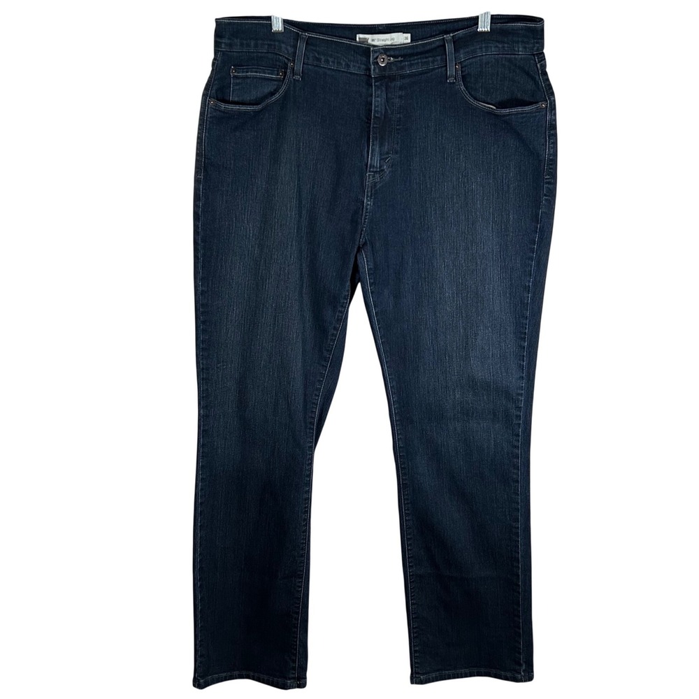 Levis 505 Straight Leg Jeans Womens 16M W33 L32 Dark Wash Indigo Stretch Denim